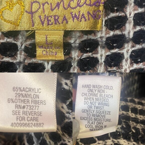 Princess Vera Wang cardigan metallic eyelash knitted draped front, black white, - Picture 6 of 6